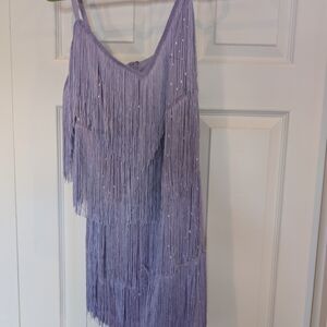 Lavender Fringe Beaded Slip Dress